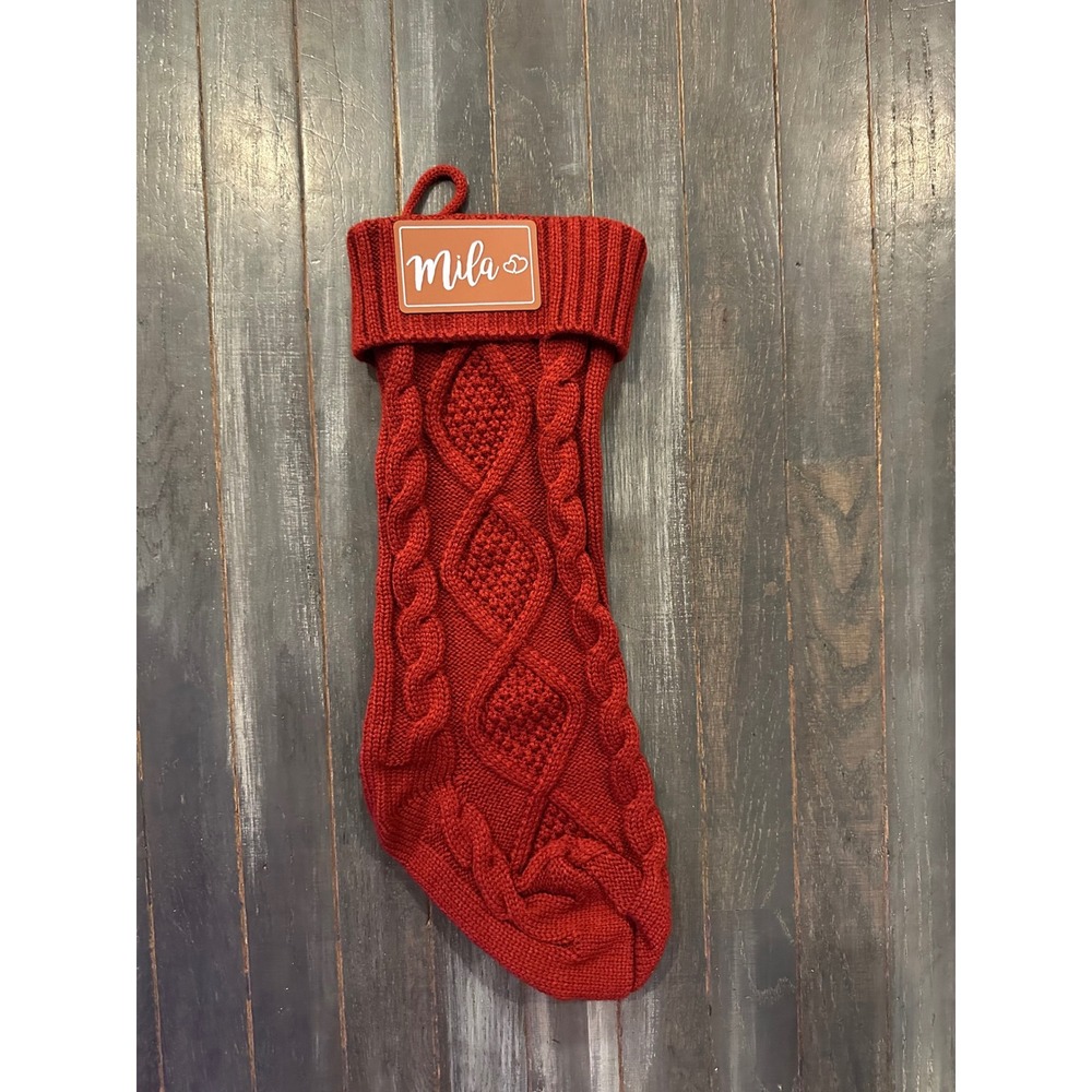 Red Cable Knit Christmas Stocking Chunky Knit Holiday Mantel Decor Crimson